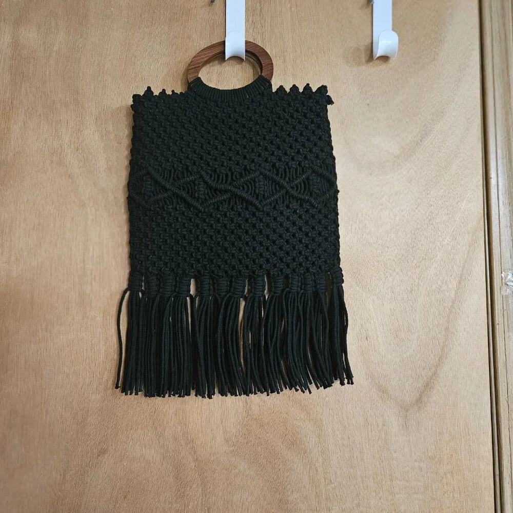Danielle Nicole Black Fringe Macreme Purse - Picture 5 of 11